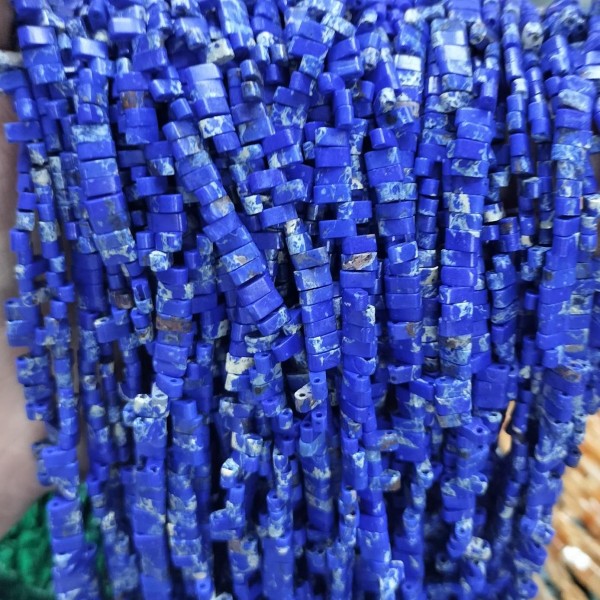 No_197_Synthetic Dark Blue Imperial Jasper Double Hole Square Bead_5*2mm_(Sold Per Strand)