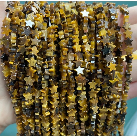 No_1112_Natural Yellow Tiger Eye Stone Five Pointed Star_6mm_(Sold Per Strand)