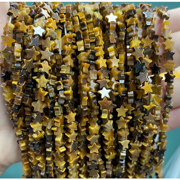 No_1112_Natural Yellow Tiger Eye Stone Five Pointed Star_6mm_(Sold Per Strand)