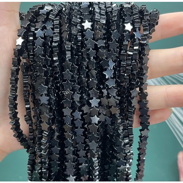 No_1113_Natural Black Agate Five Pointed Star_6mm_(Sold Per Strand)