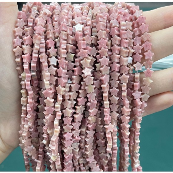 No_1114_Natural Rhodonite Five Pointed Star_6mm_(Sold Per Strand)