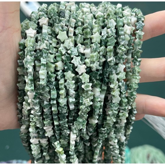 No_1115_Natural Green Dot Stone Five Pointed Star_6mm_(Sold Per Strand)