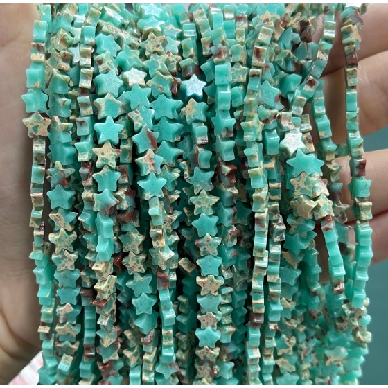 No_1121_Synthetic Green Snake Skin Stone Five Pointed Star_6mm_(Sold Per Strand)