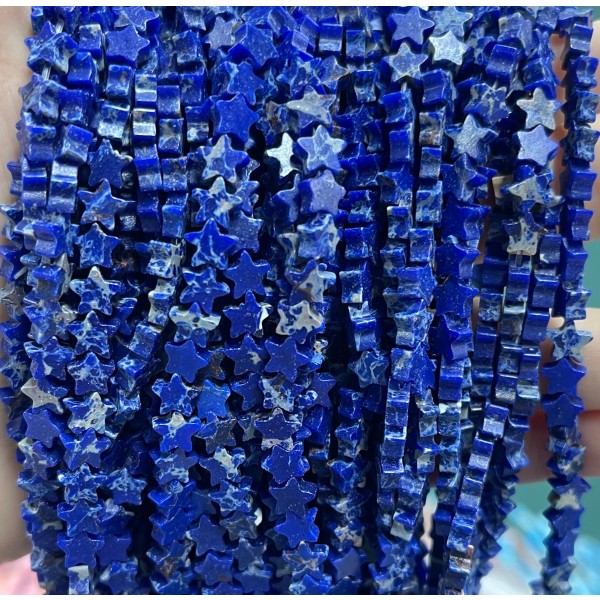 No_1122_Synthetic Deep Blue Imperial Jasper Five Pointed Star_6mm_(Sold Per Strand)