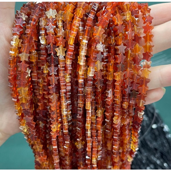 No_1123_Natural Red Agate Five Pointed Star_6mm_(Sold Per Strand)