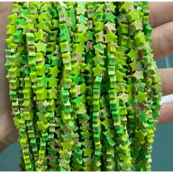 No_1125_Synthetic Grass Green Imperial Jasper Five Pointed Star_6mm_(Sold Per Strand)