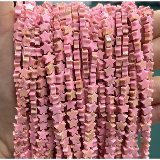No_1126_Synthetic Pink Imperial Jasper Five Pointed Star_6mm_(Sold Per Strand)