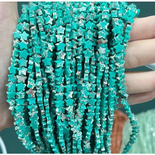 No_1132_Synthetic Green Imperial Jasper Five Pointed Star_6mm_(Sold Per Strand)