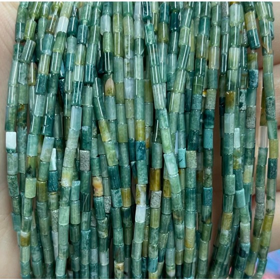 No_1157_Natural Moss Agate Round Tube_2*4mm_(Sold Per Strand)