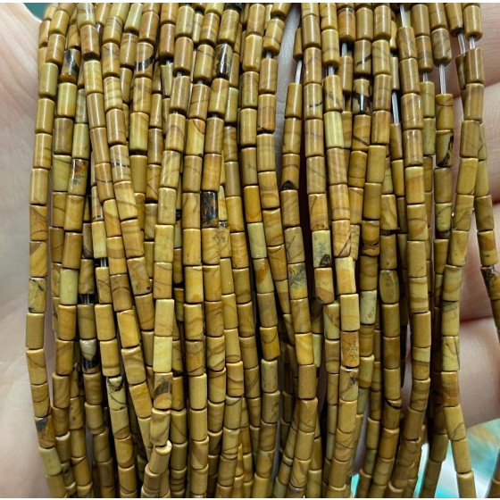 No_1158_Natural Yellow Picture Jasper Round Tube_2*4mm_(Sold Per Strand)