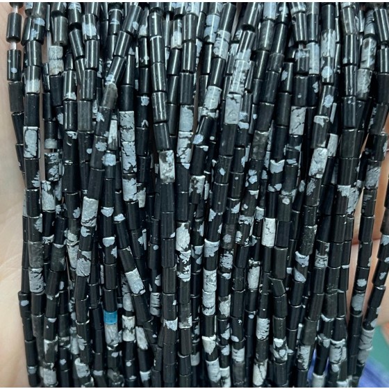 No_1163_Natural Black Snowflake Obsidian Round Tube_2*4mm_(Sold Per Strand)