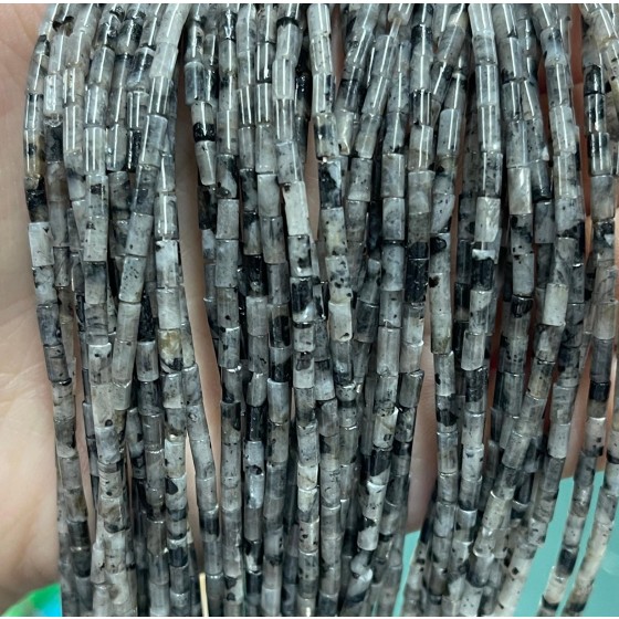 No_1176_Natural Black Labradorite Round Tube_2*4mm_(Sold Per Strand)