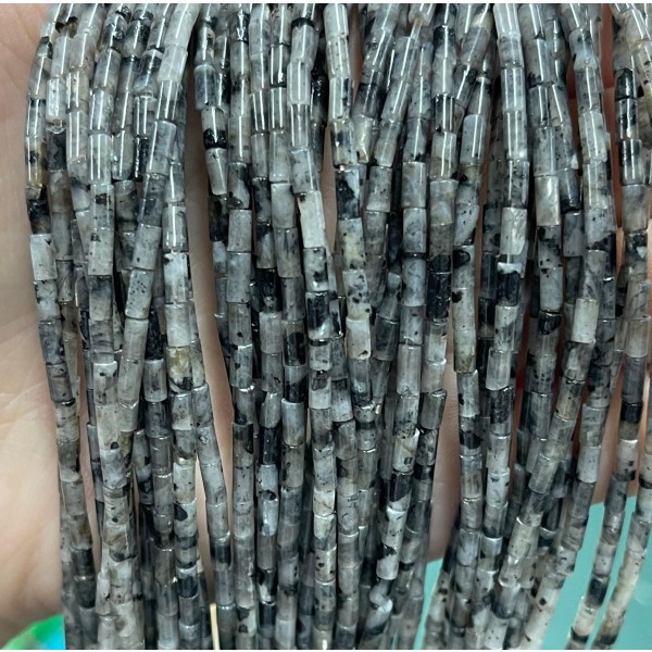 No_1176_Natural Black Labradorite Round Tube_2*4mm_(Sold Per Strand)