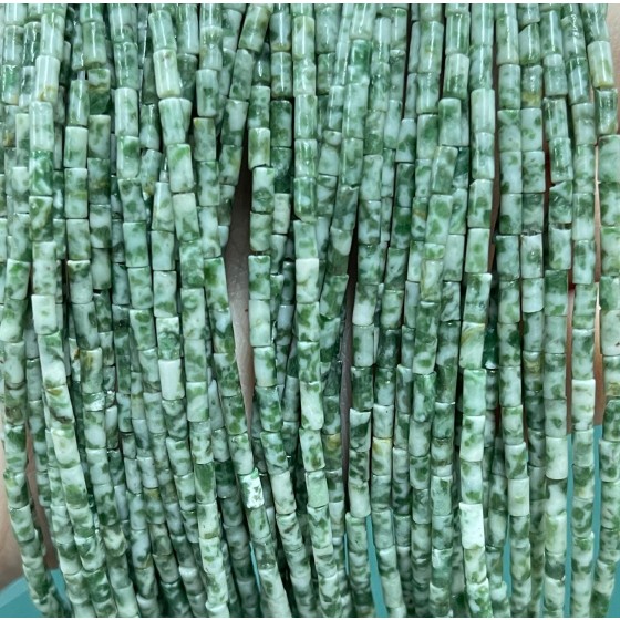 No_1185_Natural Green Dot Stone Round Tube_2*4mm_(Sold Per Strand)