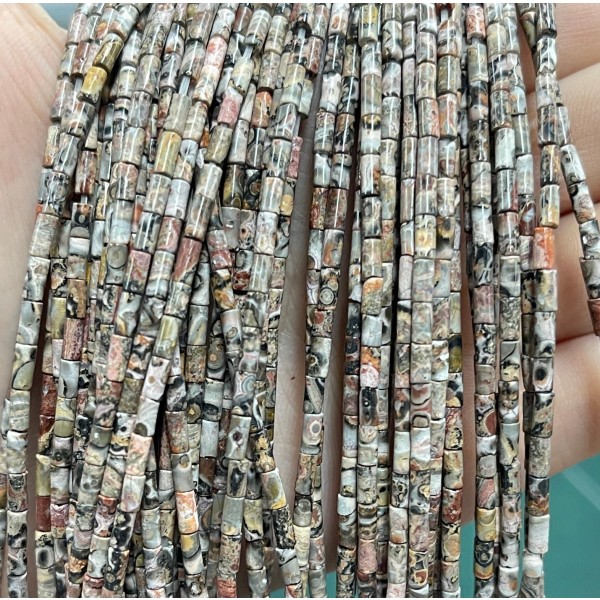 No_1190_Natural Leopard Skin Jasper Round Tube_2*4mm_(Sold Per Strand)