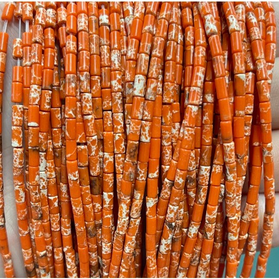 No_1199_Synthetic Orange Imperial Jasper Round Tube_2*4mm_(Sold Per Strand)