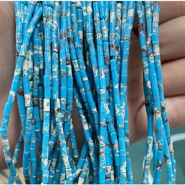 No_1200_Synthetic Blue Imperial Jasper Round Tube_2*4mm_(Sold Per Strand)
