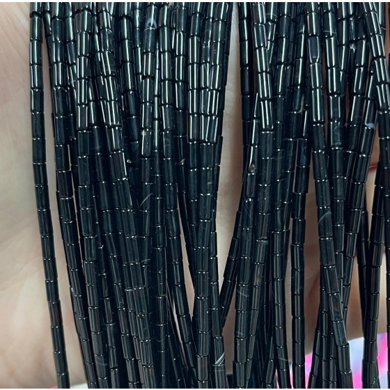 No_1217_Natural Black Agate Round Tube_2*4mm_(Sold Per Strand)