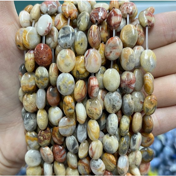 No_1236_Natural Crazy Agate Egg Shaped Bead_8*10mm_(Sold Per Strand)