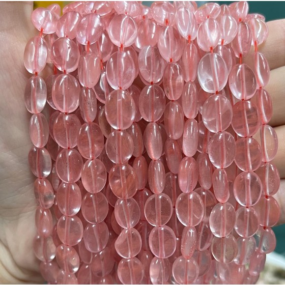 No_1253_Synthetic Watermelon Red Crystal Egg Shaped Bead_8*10mm_(Sold Per Strand)