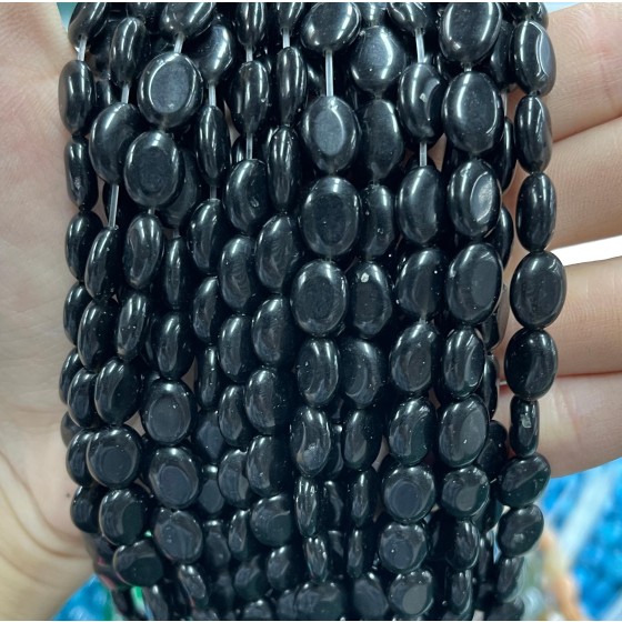 No_1263_Natural Black Stone Egg Shaped Bead_8*10mm_(Sold Per Strand)