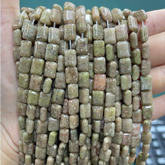 No_1266_Natural Medium Unakite Rectangle_6*8mm_(Sold Per Strand)