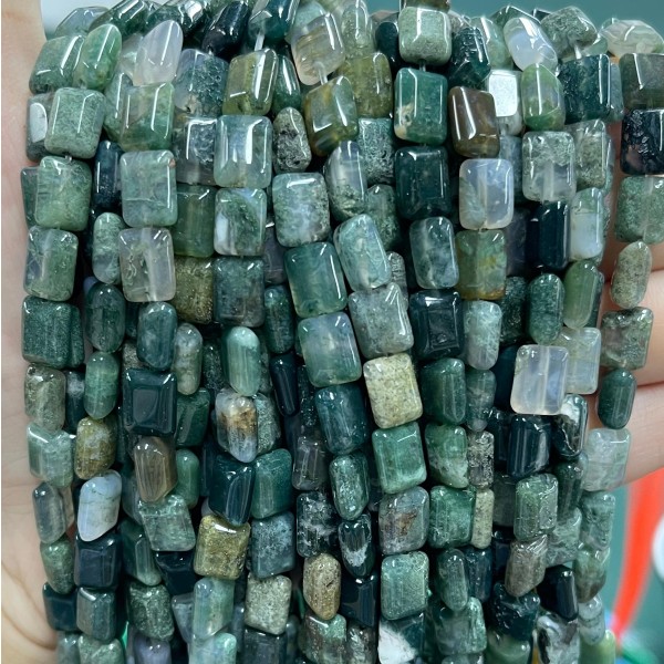 No_1273_Natural Moss Agate Rectangle_6*8mm_(Sold Per Strand)