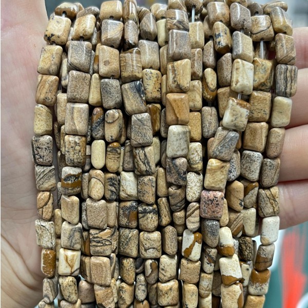 No_1274_Natural Picture Jasper Rectangle_6*8mm_(Sold Per Strand)
