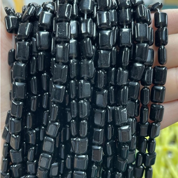No_1278_Natural Black Stone Rectangle_6*8mm_(Sold Per Strand)