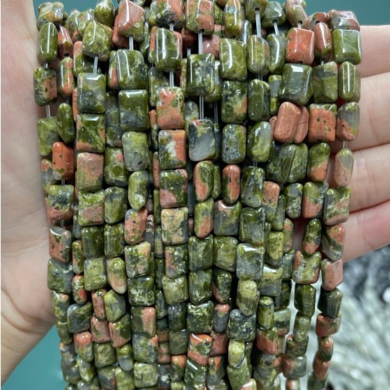 No_1290_Natural Unakite Rectangle_6*8mm_(Sold Per Strand)