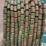 No_1300_Natural Unakite Round Head Cylinder_6*10mm_(Sold Per Strand)