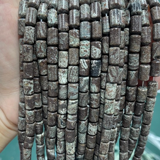 No_1302_Natural Coffee Snowflake Stone Round Head Cylinder_6*10mm_(Sold Per Strand)