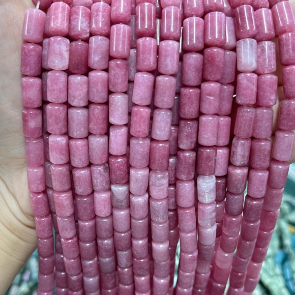 No_1303_Imitated Rhodochrosite Chalcedony Round Head Cylinder_6*10mm_(Sold Per Strand)