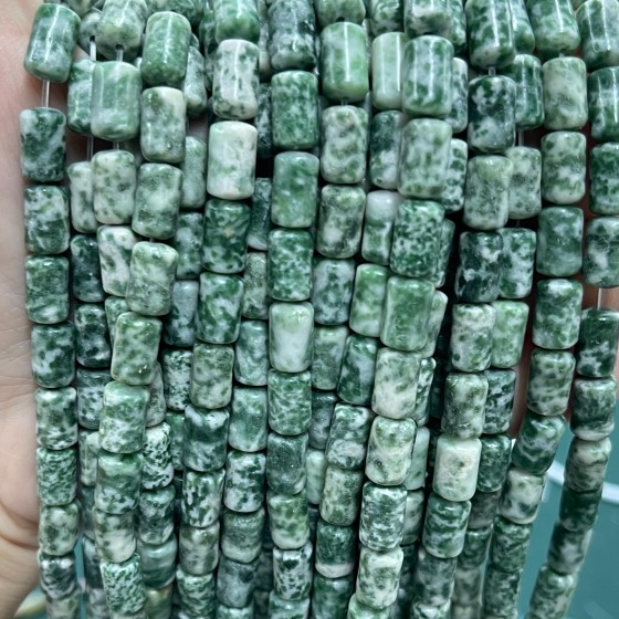 No_1305_Natural Green Dot Stone Round Head Cylinder_6*10mm_(Sold Per Strand)