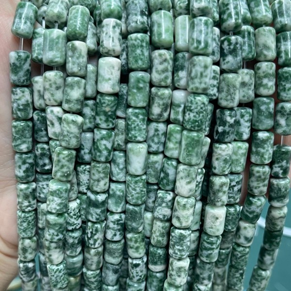 No_1305_Natural Green Dot Stone Round Head Cylinder_6*10mm_(Sold Per Strand)