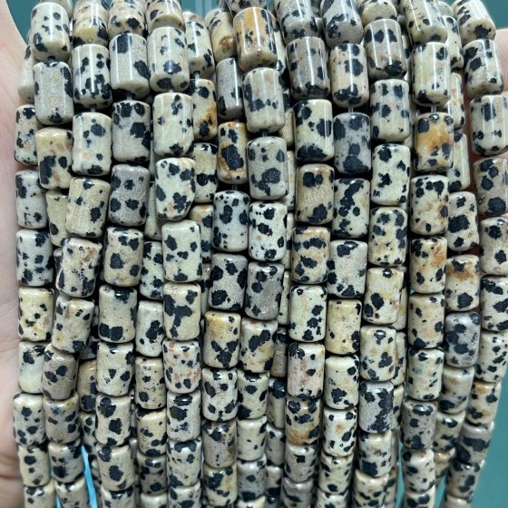 No_1307_Natural Dalmation Jasper Round Head Cylinder_6*10mm_(Sold Per Strand)