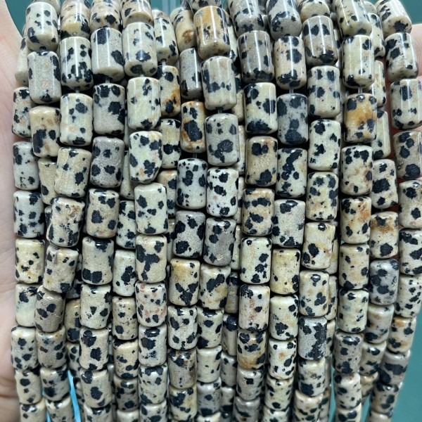 No_1307_Natural Dalmation Jasper Round Head Cylinder_6*10mm_(Sold Per Strand)