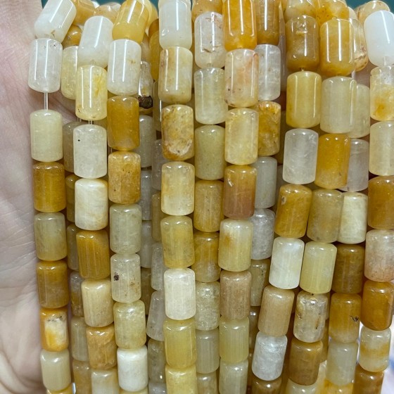 No_1311_Natural Yellow Jade Round Head Cylinder_6*10mm_(Sold Per Strand)