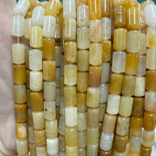 No_1311_Natural Yellow Jade Round Head Cylinder_6*10mm_(Sold Per Strand)