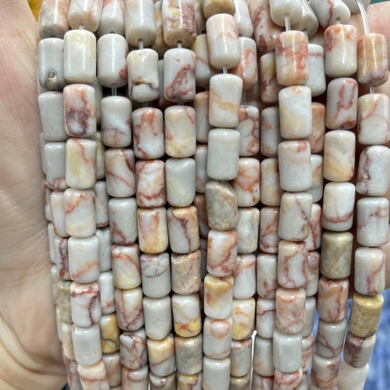 No_1312_Natural Red Network Jasper Round Head Cylinder_6*10mm_(Sold Per Strand)