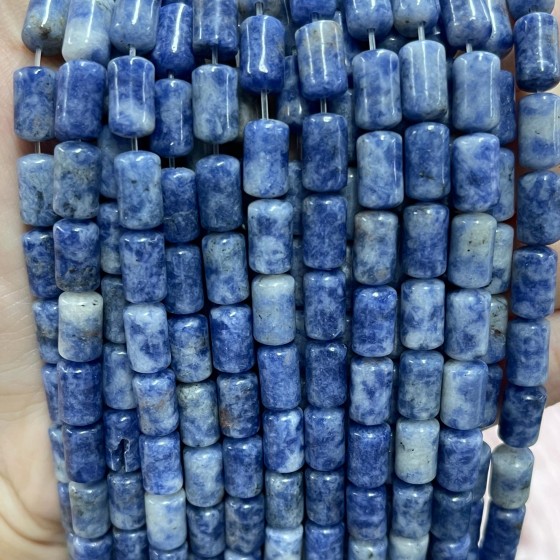 No_1313_Natural Blue Spot Jasper Round Head Cylinder_6*10mm_(Sold Per Strand)