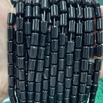 No_1316_Natural Black Stone Round Head Cylinder_6*10mm_(Sold Per Strand)