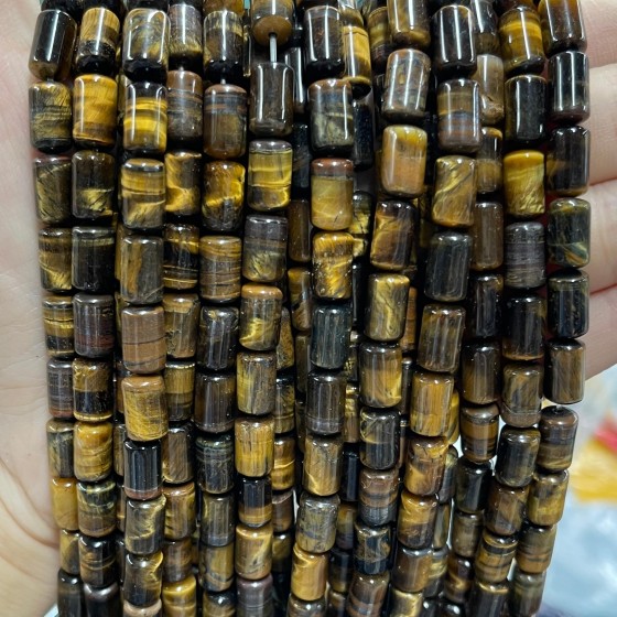 No_1319_Natural Yellow Tiger Eye Stone Round Head Cylinder_6*10mm_(Sold Per Strand)