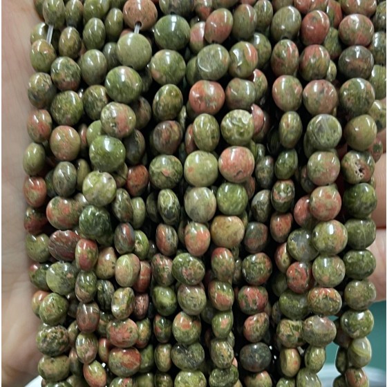 No_1337_Natural Green Unakite Coin Beads_6mm_(Sold Per Strand)