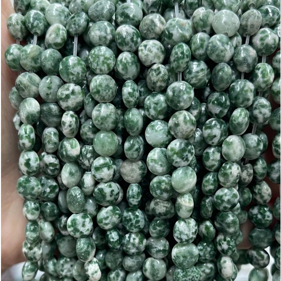 No_1351_Natural Green Dot Stone Coin Beads_6mm_(Sold Per Strand)