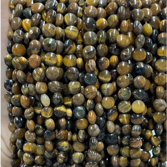No_1355_Natural Yellow Tiger Eye Stone Coin Beads_6mm_(Sold Per Strand)