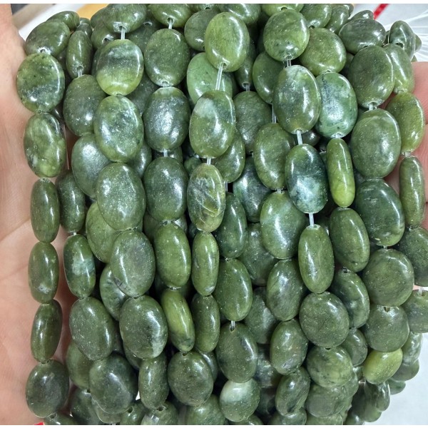 No_1367_Natural Dark Southern Jade Egg Shaped Bead_10*14mm_(Sold Per Strand)