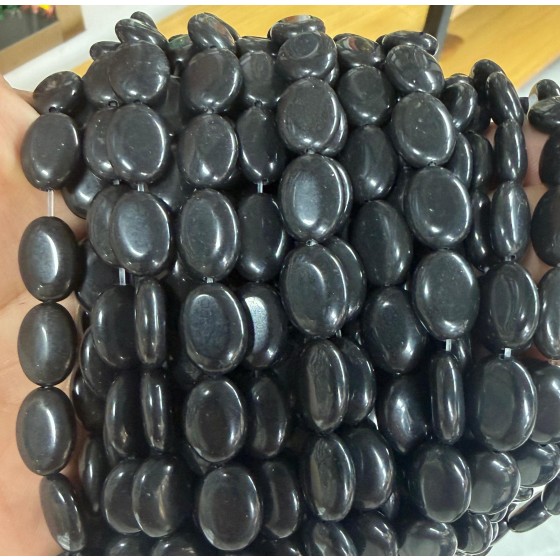 No_1383_Natural Black Stone Egg Shaped Bead_10*14mm_(Sold Per Strand)