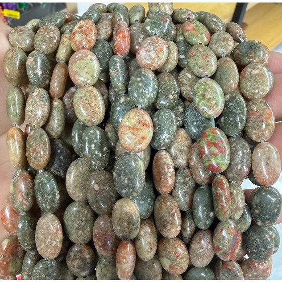 No_1387_Natural Medium Unakite Egg Shaped Bead_10*14mm_(Sold Per Strand)