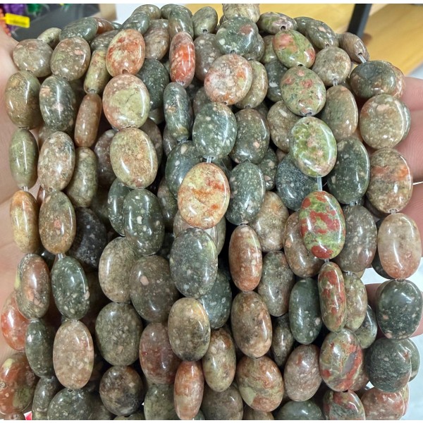 No_1387_Natural Medium Unakite Egg Shaped Bead_10*14mm_(Sold Per Strand)
